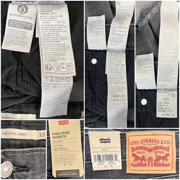 Sz 33-NWT Levi's High Rise Slim Fit Cut-Off Denim Jean Shorts- Scuffed Black - Picture 4 of 5